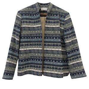 Alfred Dunner Artisan Woven Jacket Boho Earth Tone Open Front Size 12